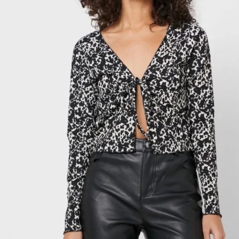 TOPSHOP | Animal Print Crinkle Cardigan | Size 8 | Black & White - Picture 5 of 5